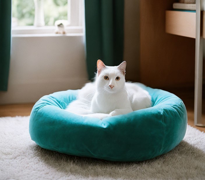 Gatto in letto verde per gatti